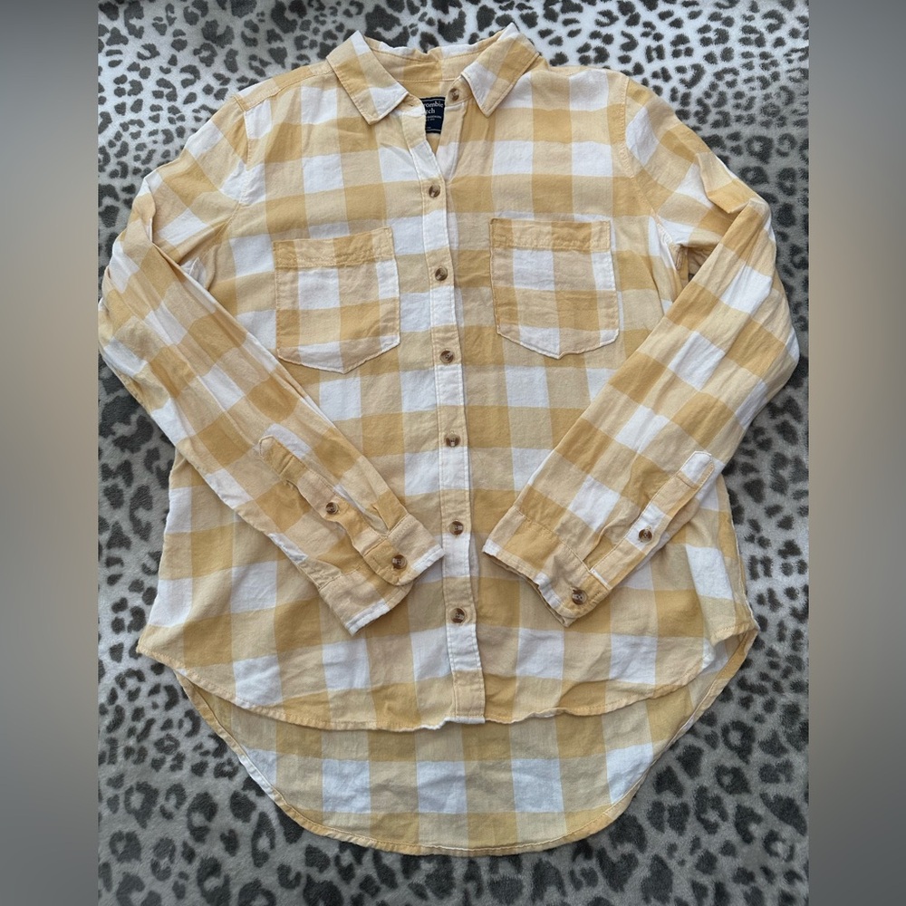Abercrombie & Fitch Plaid Button Up Shirt in Yellow Size Medium Women’s - Picture 5 of 14